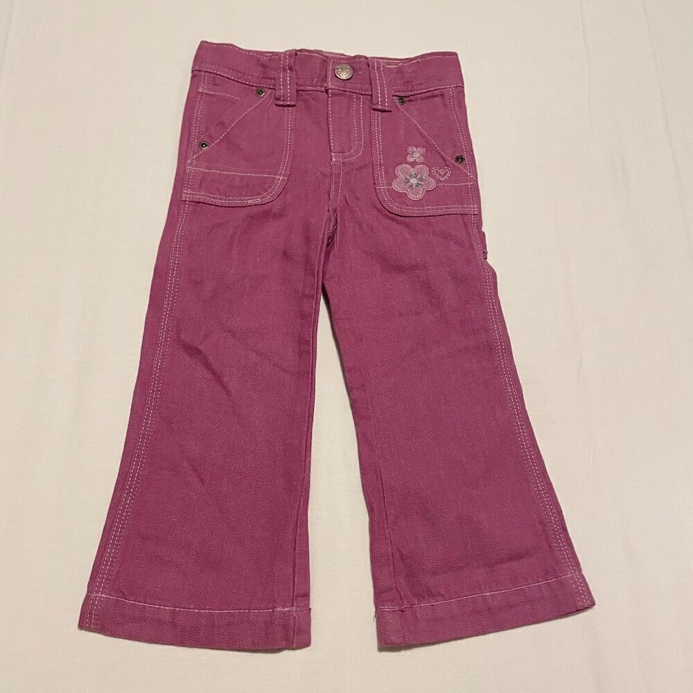 OshKosh BGosh Lavender Stitch Floral Embroidered Jeans Girls Size 2